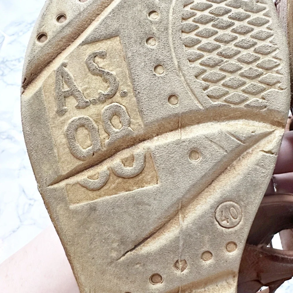 A.S. 98 Nasser Woven Tan Brown Leather Platform Wedge Sandals Women's Size 40